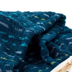 dettaglio accappatoio Gatsby di Riviera in blu con lavorazione multicolor