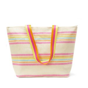 borsa da mare Candy di Maè con fantasia a righine rosa e multicolor in iuta