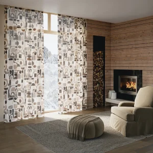 tenda su misura Sara con fantasia geometrica tortora