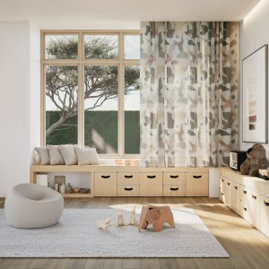 tenda stampata con disegno geometrico tortora e salvia Giulia