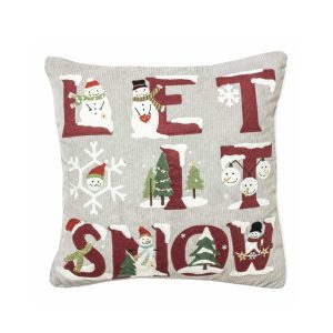 copricuscino arredo ricamato con scritta Let it Snow di Maè