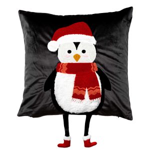 copricuscino arredo ricamato Pinguino di Natale