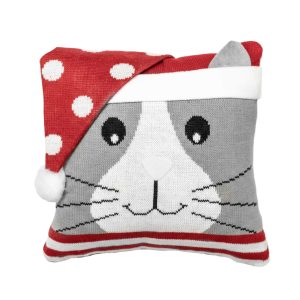 copricuscino arredo ricamato con gattino natalizio Xmas Cat