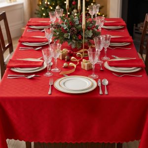 servizio tavola natalizio Zucchi Roselline jacquard rosso