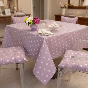 tovaglia a pois lilla di Vallesusa Casa collezione Claire