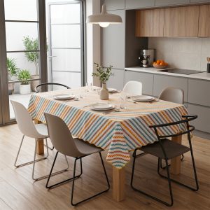 tovaglia colorinda multicolor con bordino ricamato giallo