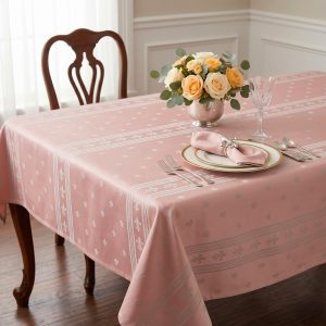 tovaglia jacquard con giglio fiorentino di Luisa su rosa antico