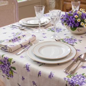 tovaglia quadrata da 4 posti 120cm con violette di BTG