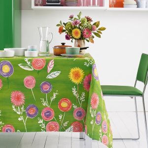 tovaglia con tovaglioli Rosamunda di Bassetti con fiori multicolor stilizzati