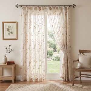 tenda su misura Camilla beige con disegno ramage allover ricamato