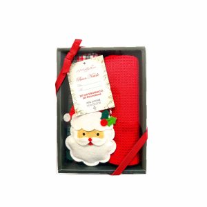 set 2 asciugapiatti natalizi Decoration con scatola e decorazione natalizia babbo natale